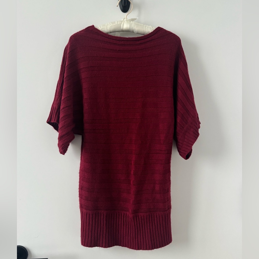 Vintage Deep Red Burgundy Dolman Batwing Knit Sweater Striped Detail Y2K - Picture 3 of 8